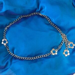 Y2K Heavy Stainless Steel Chain Belt w/ Flowers